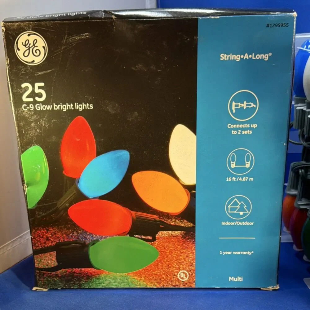 GE 25 C-9 Multicolor String Lights Green Cord Red Green Blue Yellow